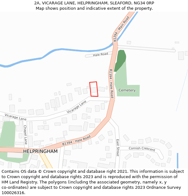2A, VICARAGE LANE, HELPRINGHAM, SLEAFORD, NG34 0RP: Location map and indicative extent of plot