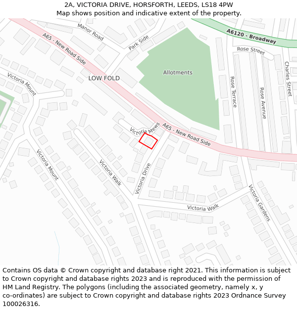 2A, VICTORIA DRIVE, HORSFORTH, LEEDS, LS18 4PW: Location map and indicative extent of plot