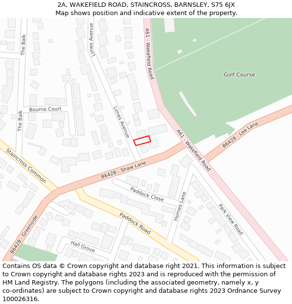 2A, WAKEFIELD ROAD, STAINCROSS, BARNSLEY, S75 6JX: Location map and indicative extent of plot