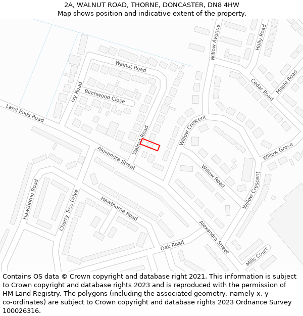 2A, WALNUT ROAD, THORNE, DONCASTER, DN8 4HW: Location map and indicative extent of plot