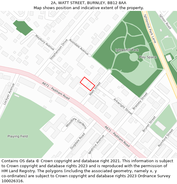 2A, WATT STREET, BURNLEY, BB12 8AA: Location map and indicative extent of plot
