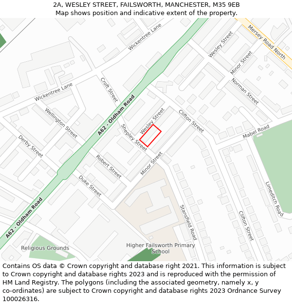 2A, WESLEY STREET, FAILSWORTH, MANCHESTER, M35 9EB: Location map and indicative extent of plot