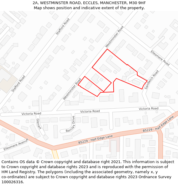 2A, WESTMINSTER ROAD, ECCLES, MANCHESTER, M30 9HF: Location map and indicative extent of plot
