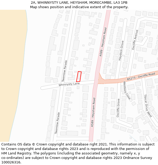 2A, WHINNYSTY LANE, HEYSHAM, MORECAMBE, LA3 1PB: Location map and indicative extent of plot