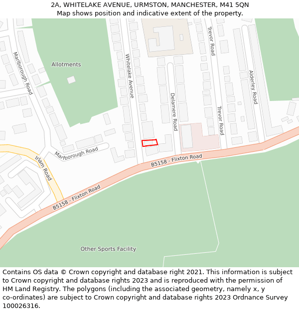 2A, WHITELAKE AVENUE, URMSTON, MANCHESTER, M41 5QN: Location map and indicative extent of plot