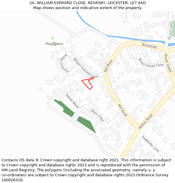 2A, WILLIAM EVERARD CLOSE, REARSBY, LEICESTER, LE7 4AD: Location map and indicative extent of plot