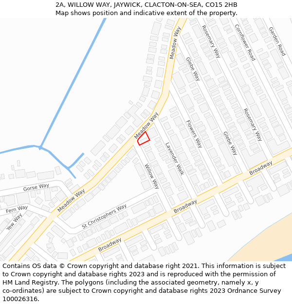 2A, WILLOW WAY, JAYWICK, CLACTON-ON-SEA, CO15 2HB: Location map and indicative extent of plot