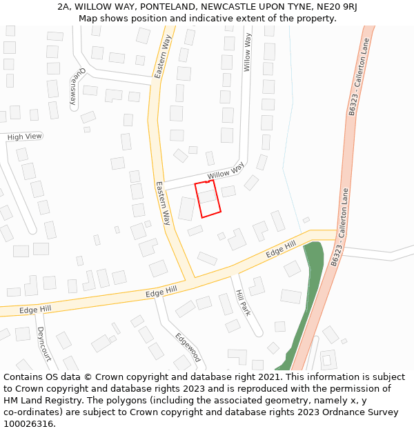 2A, WILLOW WAY, PONTELAND, NEWCASTLE UPON TYNE, NE20 9RJ: Location map and indicative extent of plot