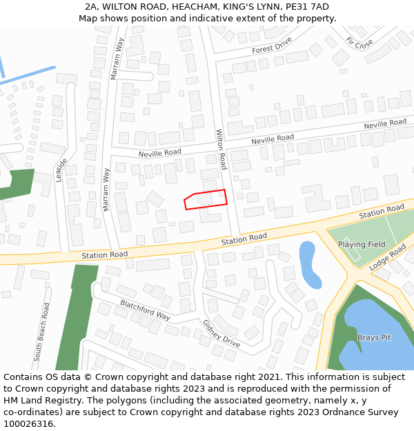 2A, WILTON ROAD, HEACHAM, KING'S LYNN, PE31 7AD: Location map and indicative extent of plot