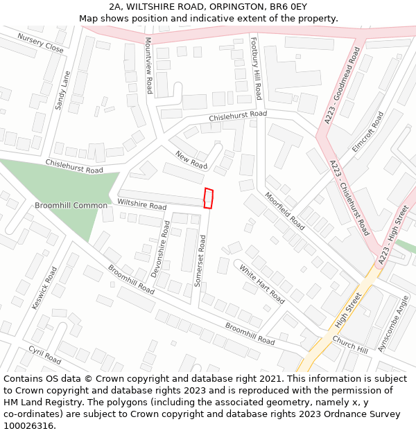 2A, WILTSHIRE ROAD, ORPINGTON, BR6 0EY: Location map and indicative extent of plot