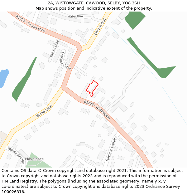 2A, WISTOWGATE, CAWOOD, SELBY, YO8 3SH: Location map and indicative extent of plot