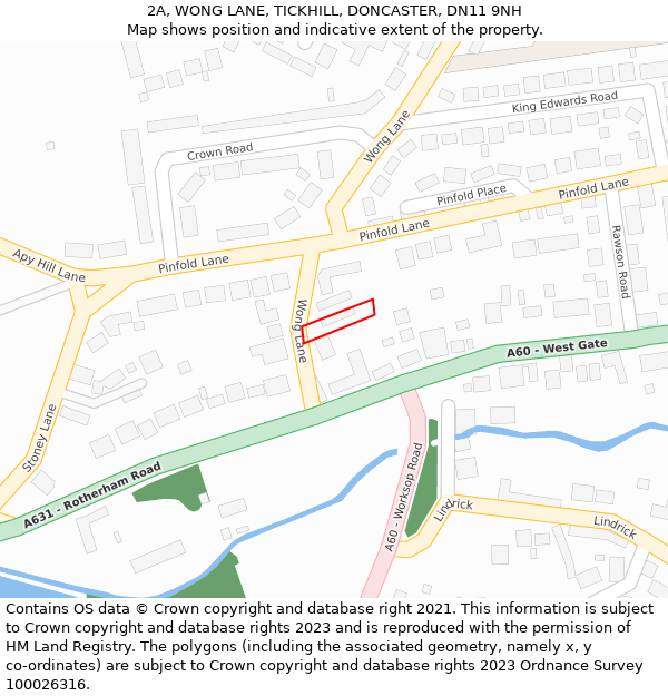 2A, WONG LANE, TICKHILL, DONCASTER, DN11 9NH: Location map and indicative extent of plot