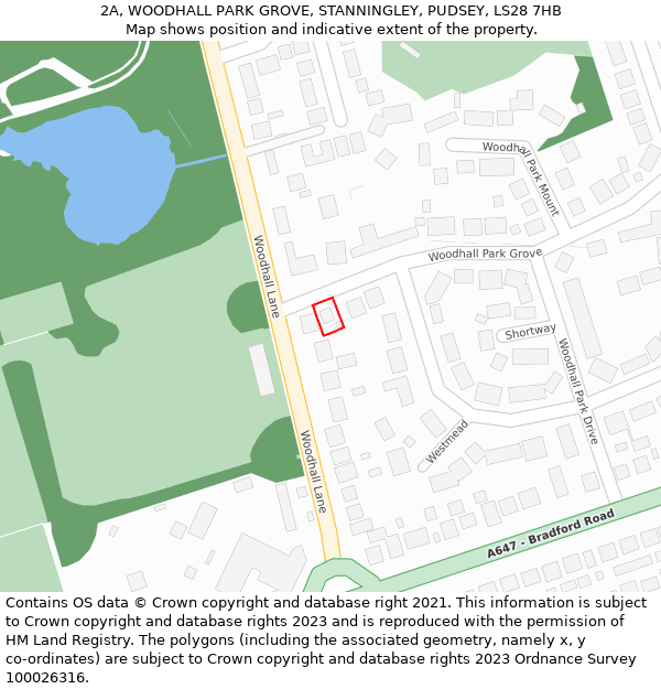 2A, WOODHALL PARK GROVE, STANNINGLEY, PUDSEY, LS28 7HB: Location map and indicative extent of plot