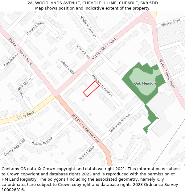 2A, WOODLANDS AVENUE, CHEADLE HULME, CHEADLE, SK8 5DD: Location map and indicative extent of plot