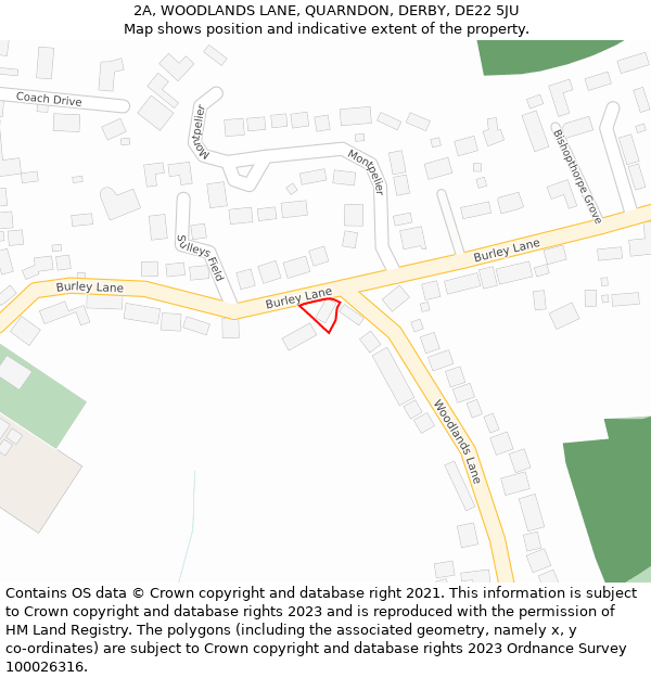 2A, WOODLANDS LANE, QUARNDON, DERBY, DE22 5JU: Location map and indicative extent of plot