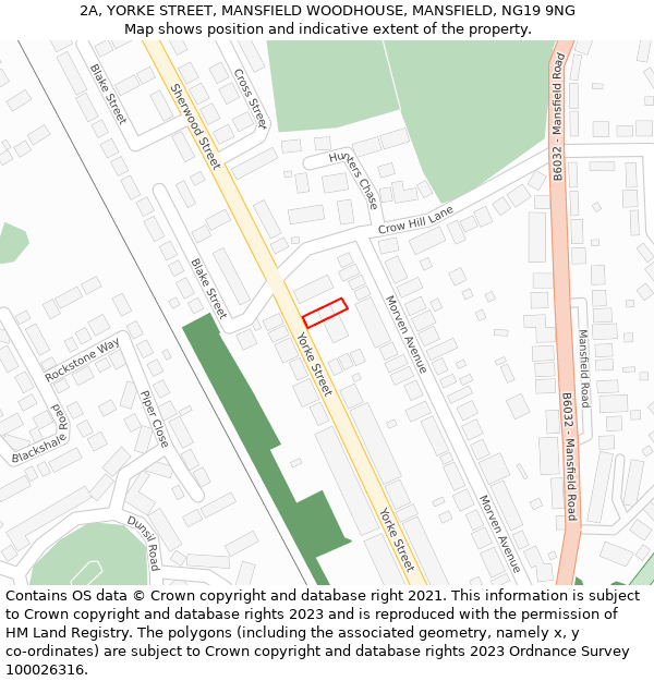 2A, YORKE STREET, MANSFIELD WOODHOUSE, MANSFIELD, NG19 9NG: Location map and indicative extent of plot