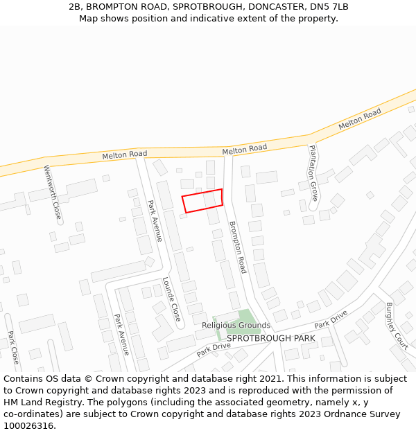 2B, BROMPTON ROAD, SPROTBROUGH, DONCASTER, DN5 7LB: Location map and indicative extent of plot