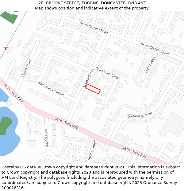 2B, BROOKE STREET, THORNE, DONCASTER, DN8 4AZ: Location map and indicative extent of plot