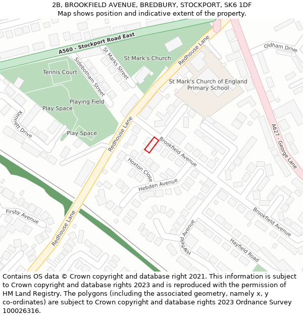 2B, BROOKFIELD AVENUE, BREDBURY, STOCKPORT, SK6 1DF: Location map and indicative extent of plot