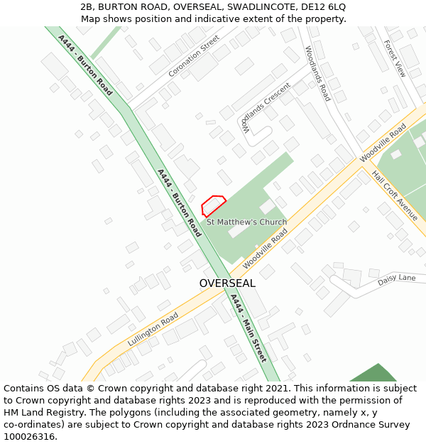 2B, BURTON ROAD, OVERSEAL, SWADLINCOTE, DE12 6LQ: Location map and indicative extent of plot