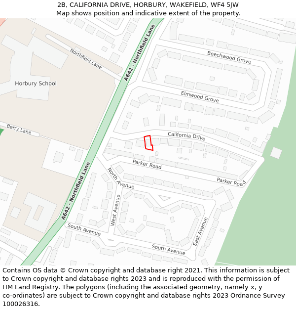 2B, CALIFORNIA DRIVE, HORBURY, WAKEFIELD, WF4 5JW: Location map and indicative extent of plot