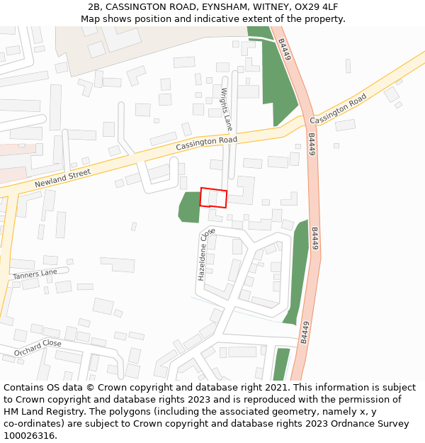 2B, CASSINGTON ROAD, EYNSHAM, WITNEY, OX29 4LF: Location map and indicative extent of plot