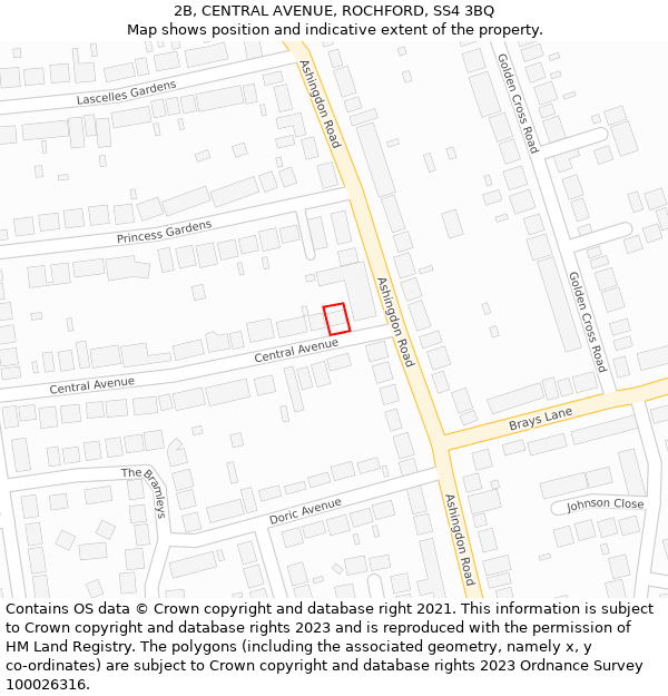 2B, CENTRAL AVENUE, ROCHFORD, SS4 3BQ: Location map and indicative extent of plot