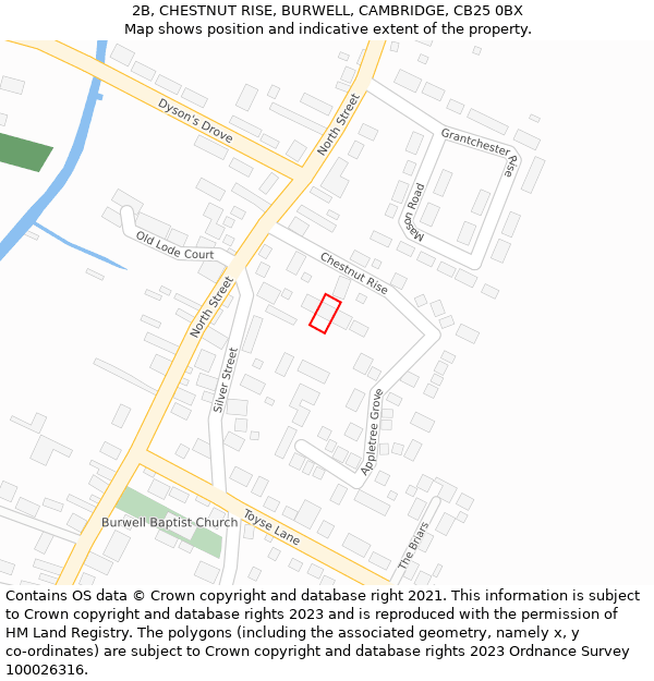 2B, CHESTNUT RISE, BURWELL, CAMBRIDGE, CB25 0BX: Location map and indicative extent of plot