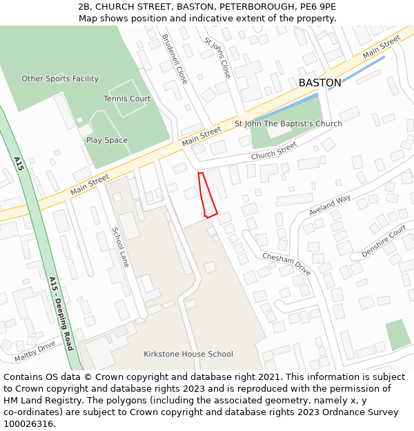 2B, CHURCH STREET, BASTON, PETERBOROUGH, PE6 9PE: Location map and indicative extent of plot