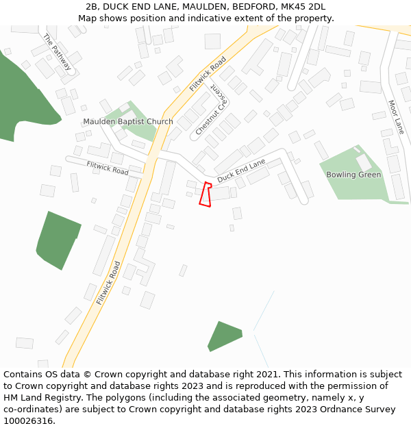 2B, DUCK END LANE, MAULDEN, BEDFORD, MK45 2DL: Location map and indicative extent of plot