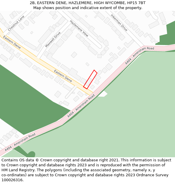 2B, EASTERN DENE, HAZLEMERE, HIGH WYCOMBE, HP15 7BT: Location map and indicative extent of plot