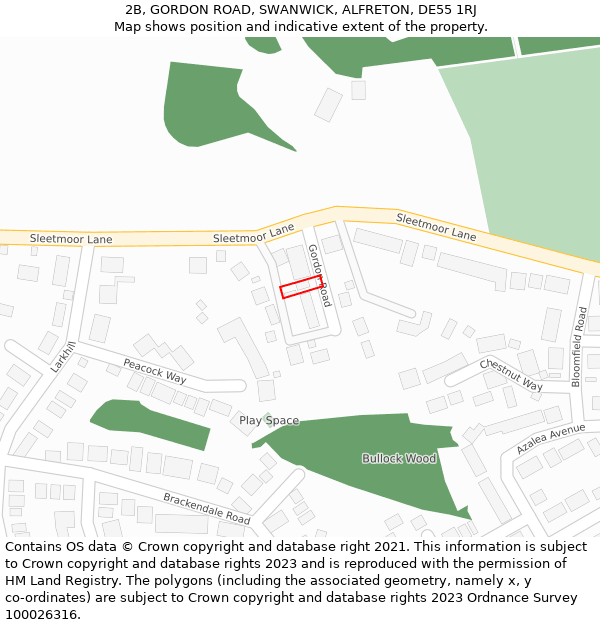 2B, GORDON ROAD, SWANWICK, ALFRETON, DE55 1RJ: Location map and indicative extent of plot