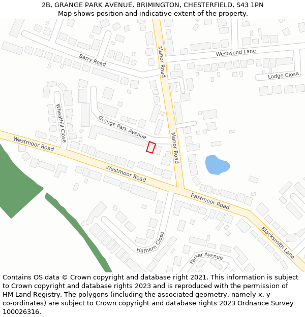 2B, GRANGE PARK AVENUE, BRIMINGTON, CHESTERFIELD, S43 1PN: Location map and indicative extent of plot