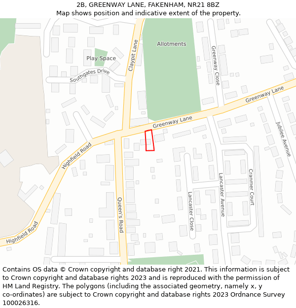 2B, GREENWAY LANE, FAKENHAM, NR21 8BZ: Location map and indicative extent of plot