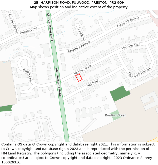 2B, HARRISON ROAD, FULWOOD, PRESTON, PR2 9QH: Location map and indicative extent of plot