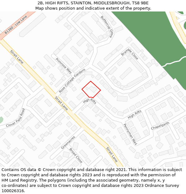 2B, HIGH RIFTS, STAINTON, MIDDLESBROUGH, TS8 9BE: Location map and indicative extent of plot