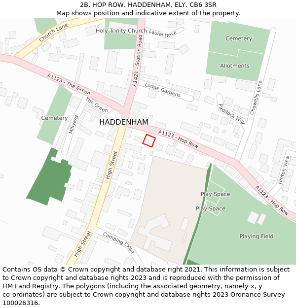 2B, HOP ROW, HADDENHAM, ELY, CB6 3SR: Location map and indicative extent of plot