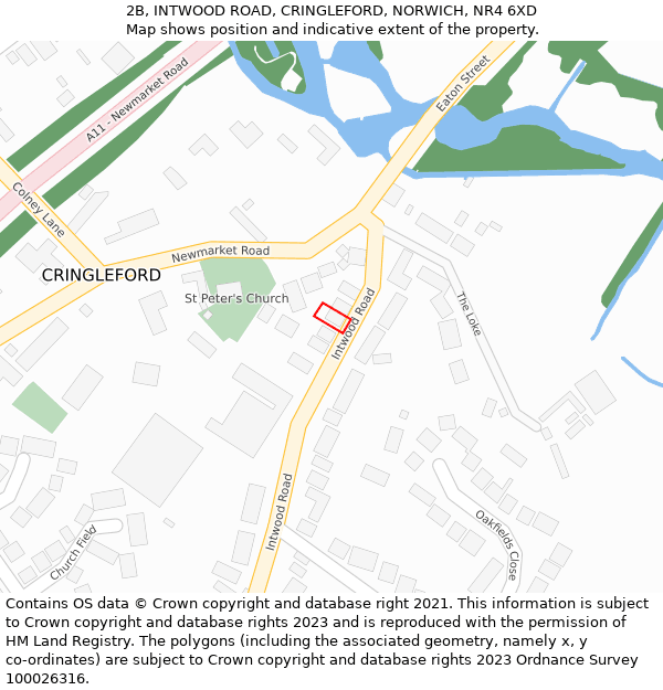 2B, INTWOOD ROAD, CRINGLEFORD, NORWICH, NR4 6XD: Location map and indicative extent of plot