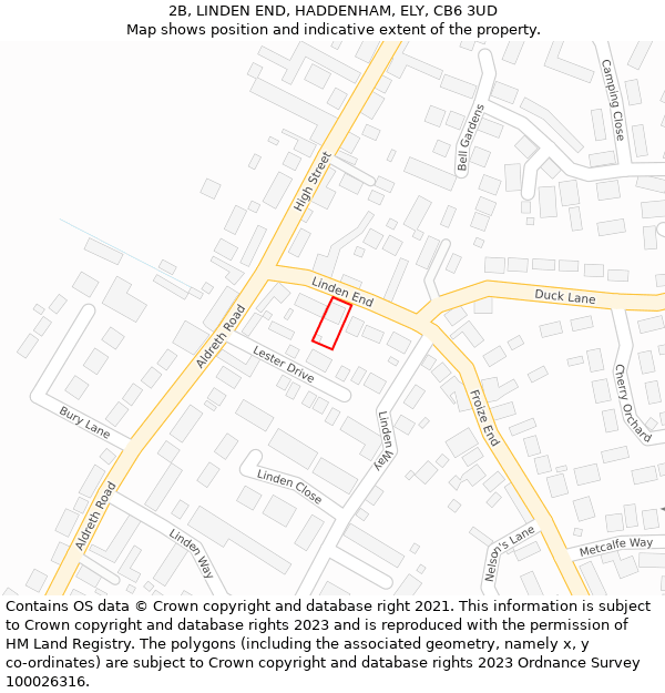 2B, LINDEN END, HADDENHAM, ELY, CB6 3UD: Location map and indicative extent of plot