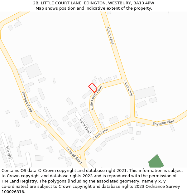 2B, LITTLE COURT LANE, EDINGTON, WESTBURY, BA13 4PW: Location map and indicative extent of plot