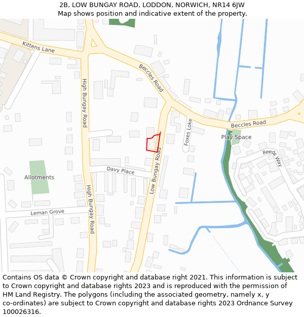 2B, LOW BUNGAY ROAD, LODDON, NORWICH, NR14 6JW: Location map and indicative extent of plot