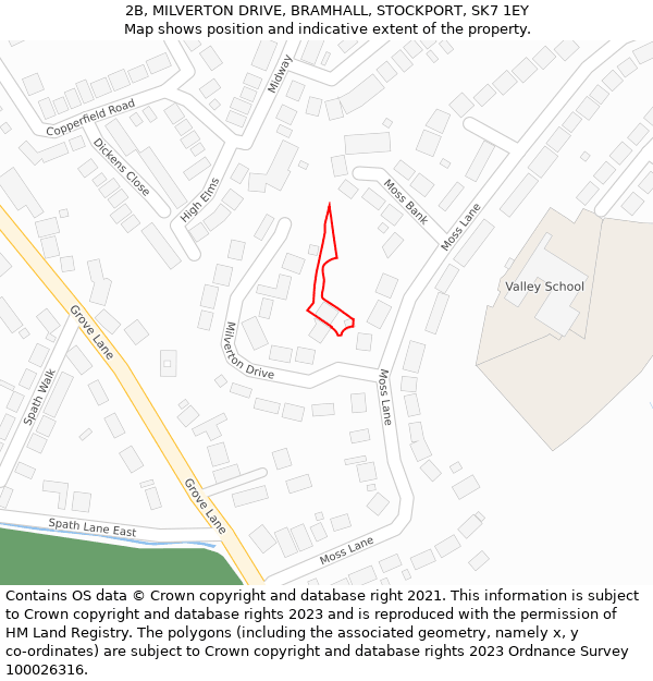 2B, MILVERTON DRIVE, BRAMHALL, STOCKPORT, SK7 1EY: Location map and indicative extent of plot