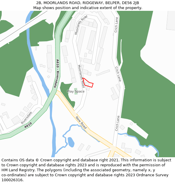 2B, MOORLANDS ROAD, RIDGEWAY, BELPER, DE56 2JB: Location map and indicative extent of plot
