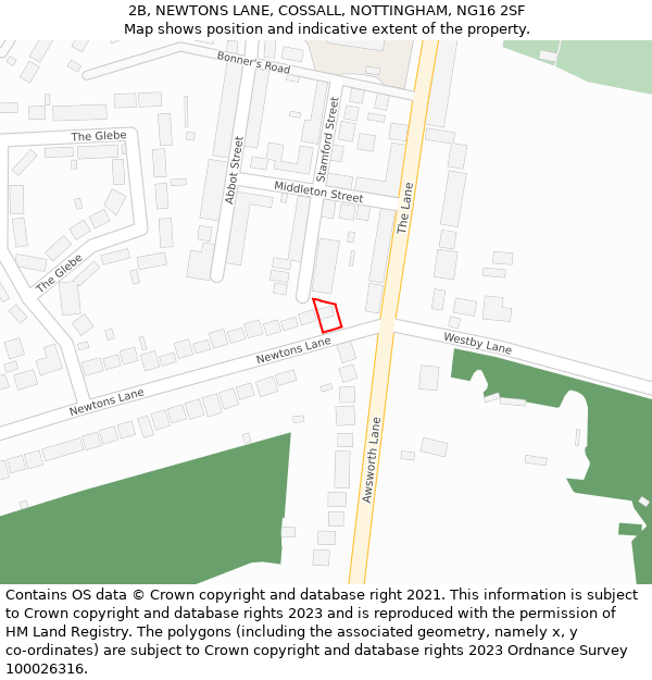 2B, NEWTONS LANE, COSSALL, NOTTINGHAM, NG16 2SF: Location map and indicative extent of plot