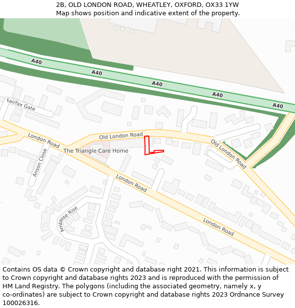 2B, OLD LONDON ROAD, WHEATLEY, OXFORD, OX33 1YW: Location map and indicative extent of plot