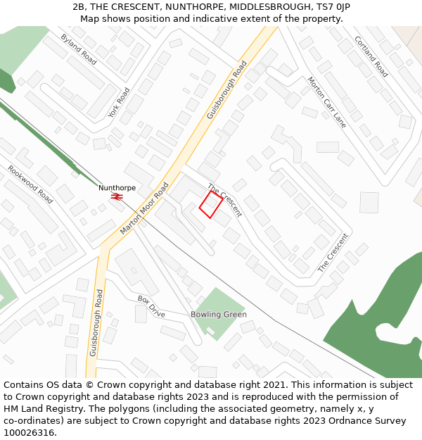 2B, THE CRESCENT, NUNTHORPE, MIDDLESBROUGH, TS7 0JP: Location map and indicative extent of plot