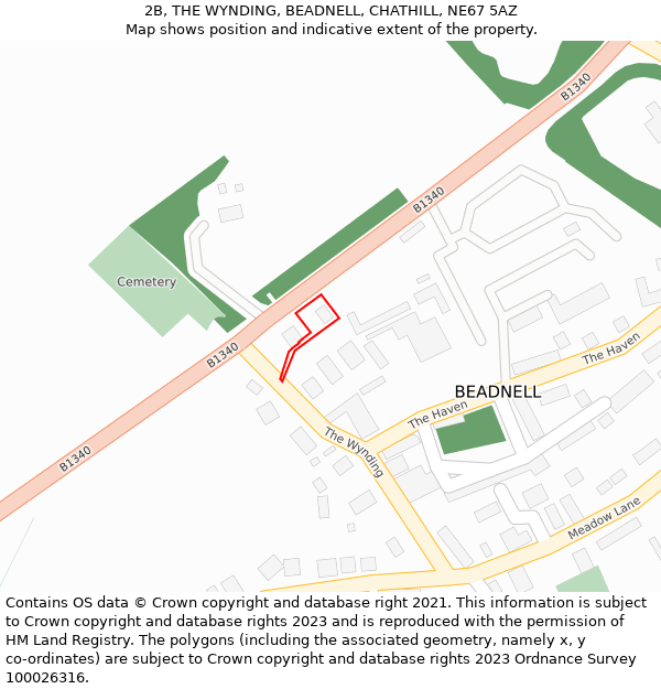 2B, THE WYNDING, BEADNELL, CHATHILL, NE67 5AZ: Location map and indicative extent of plot