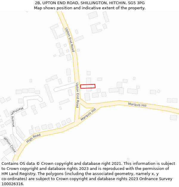 2B, UPTON END ROAD, SHILLINGTON, HITCHIN, SG5 3PG: Location map and indicative extent of plot