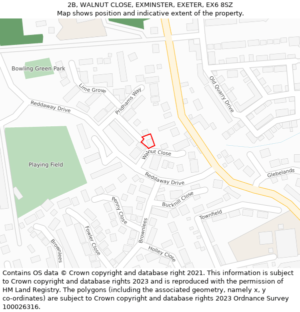 2B, WALNUT CLOSE, EXMINSTER, EXETER, EX6 8SZ: Location map and indicative extent of plot