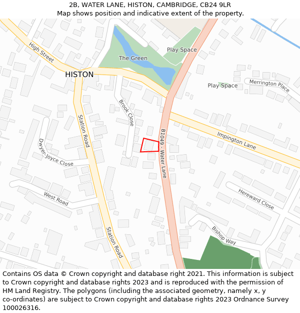 2B, WATER LANE, HISTON, CAMBRIDGE, CB24 9LR: Location map and indicative extent of plot